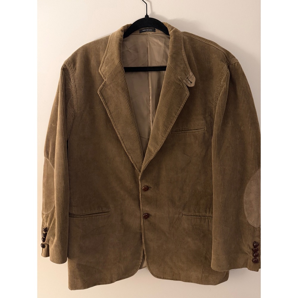 Oakton Mens 39R Brown Corduroy Blazer Leather Elbow Patches Cotton Sport Coat